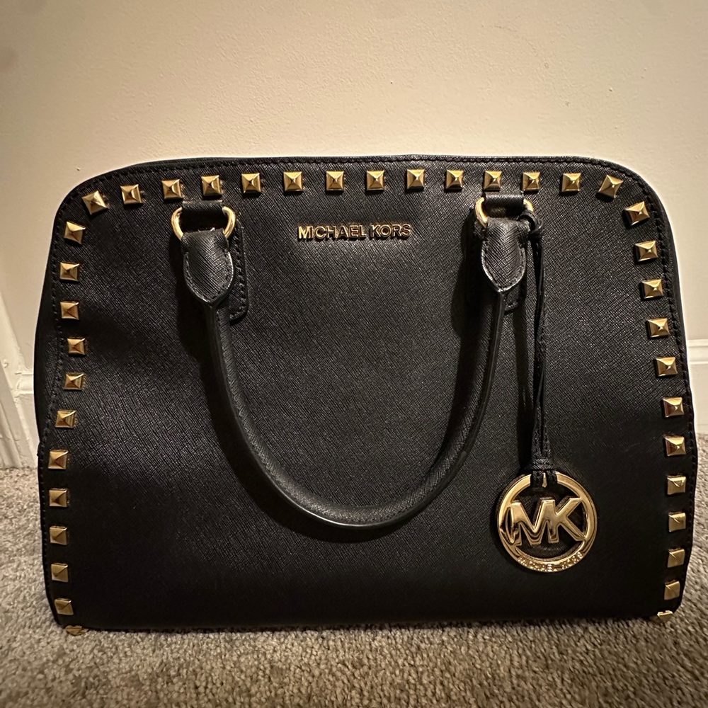 Michael Kors Satchel Bag in Black Saffiano Leather with Golden Hardware